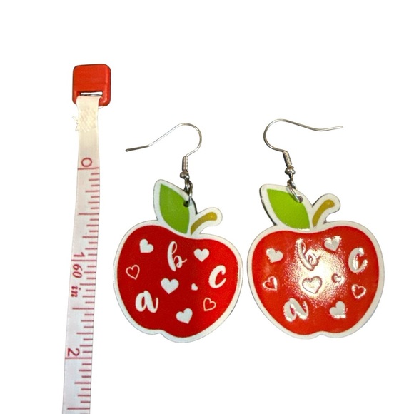 3/$20 Red Apple Pierced Earrings with Alphabet Design - Picture 6 of 7